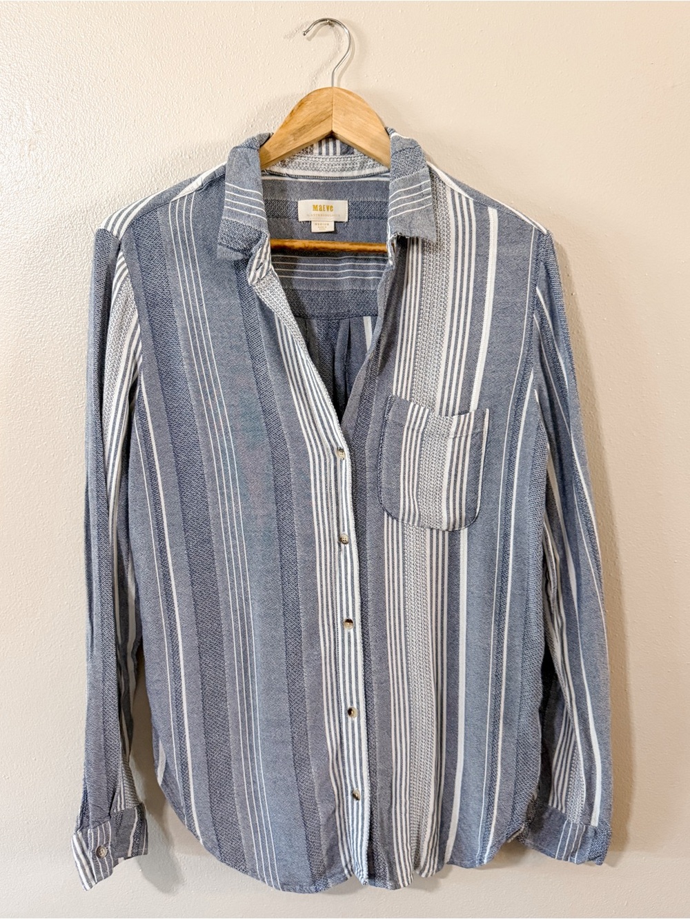 Maeve Anthropologie Blue & White Long Sleeve Button Down Relaxed Shirt